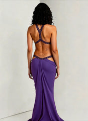 Elegant Sexy Cutout Rhinestone Backless Maxi Dress