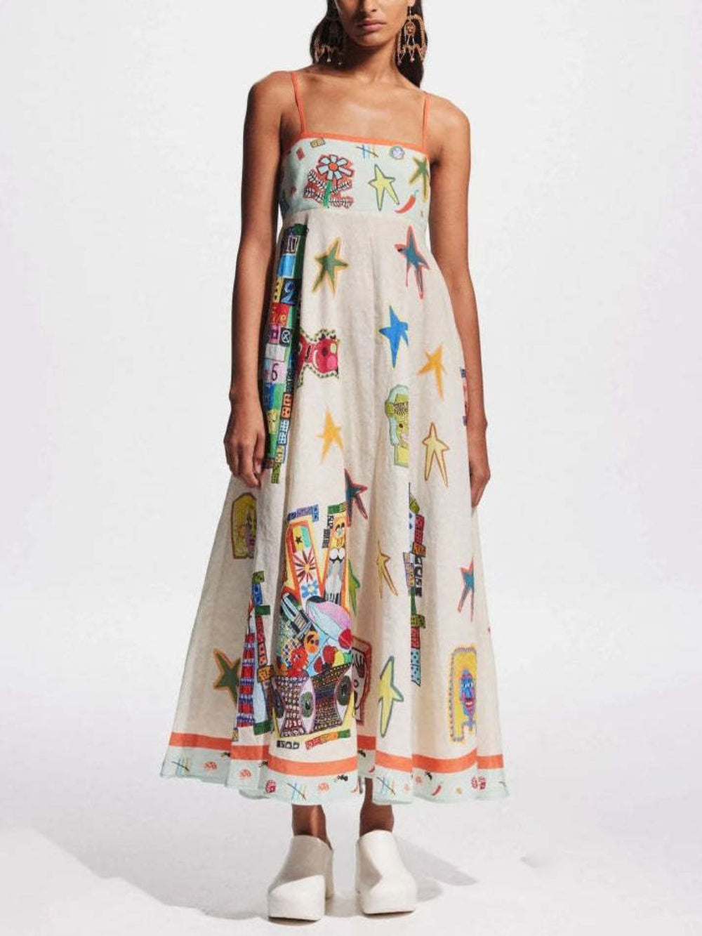 Graffiti Print Suspender Long Swing Unique Midi Dress