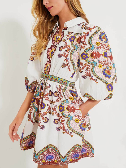 Floral Puff Sleeve Collared Dress