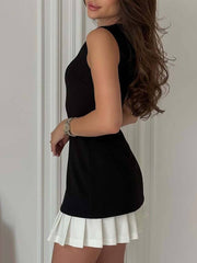 Elegant Two-Tone Pleated Sleeveless Party Dress