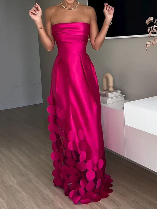 Sequin Satin Strapless High-Waist Dress