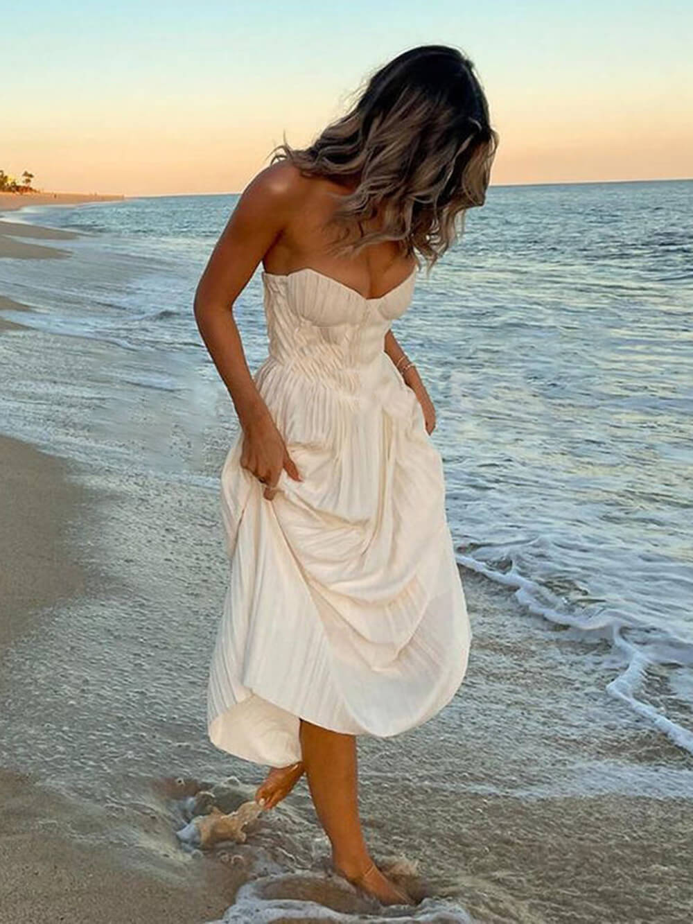 Pleated Strapless Maxi Dress