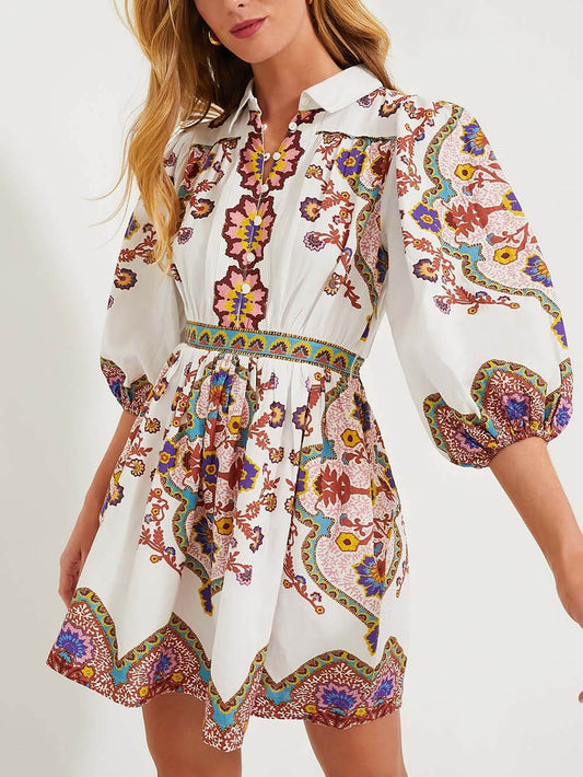 Floral Puff Sleeve Collared Dress