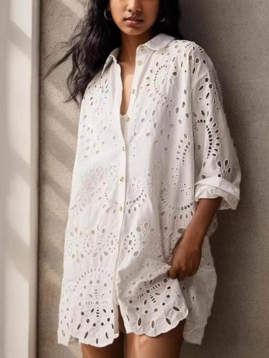 Embroidered Hollow Loose Shirt