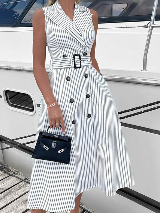 Fashionable Striped Sleeveless Blazer Dress
