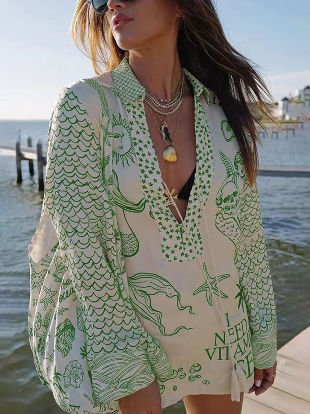 Satin Print Shirt Shorts Set