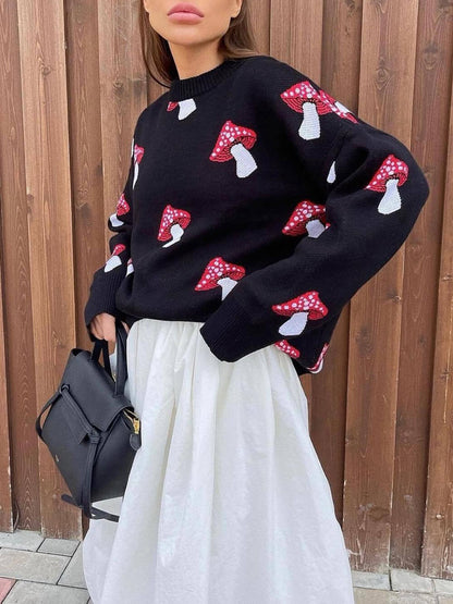 Mushroom Print Contrast Sweater