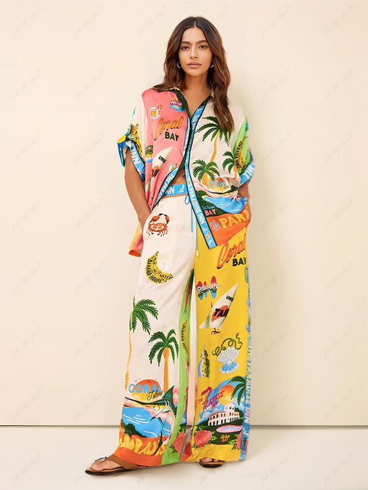 Beach Print Two Piece Pants