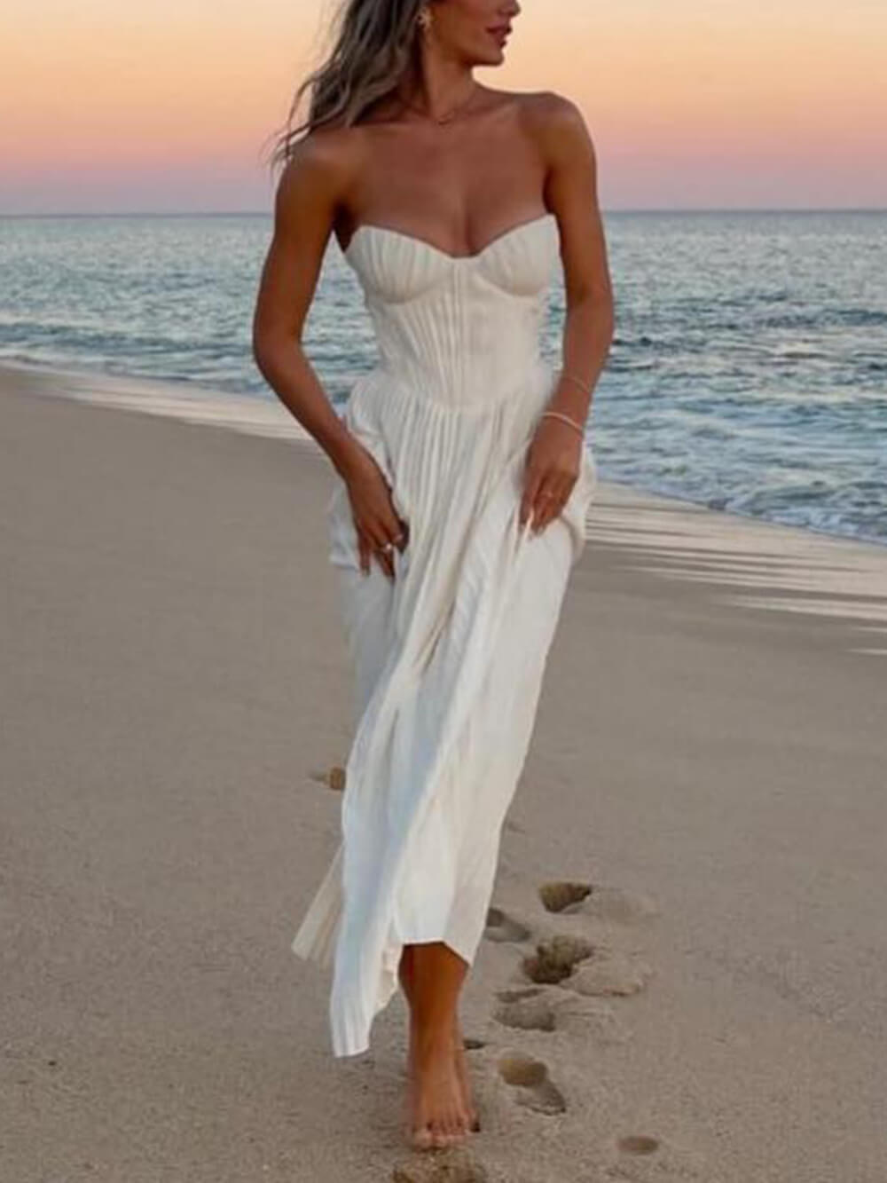 Pleated Strapless Maxi Dress