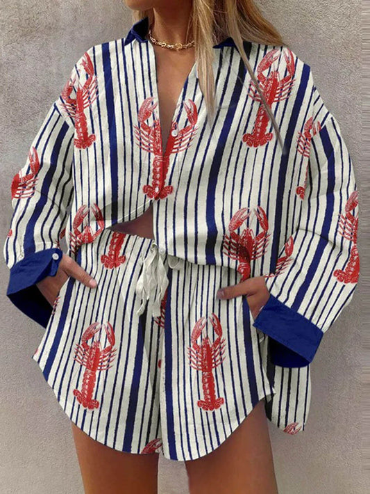 Lobster Print Button Shirt Set