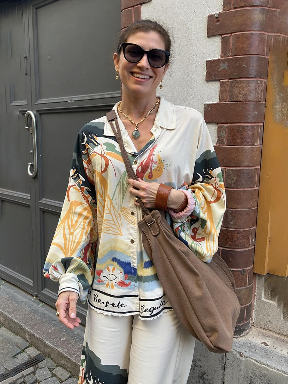 Satin Landscape Print Oversized Shirt