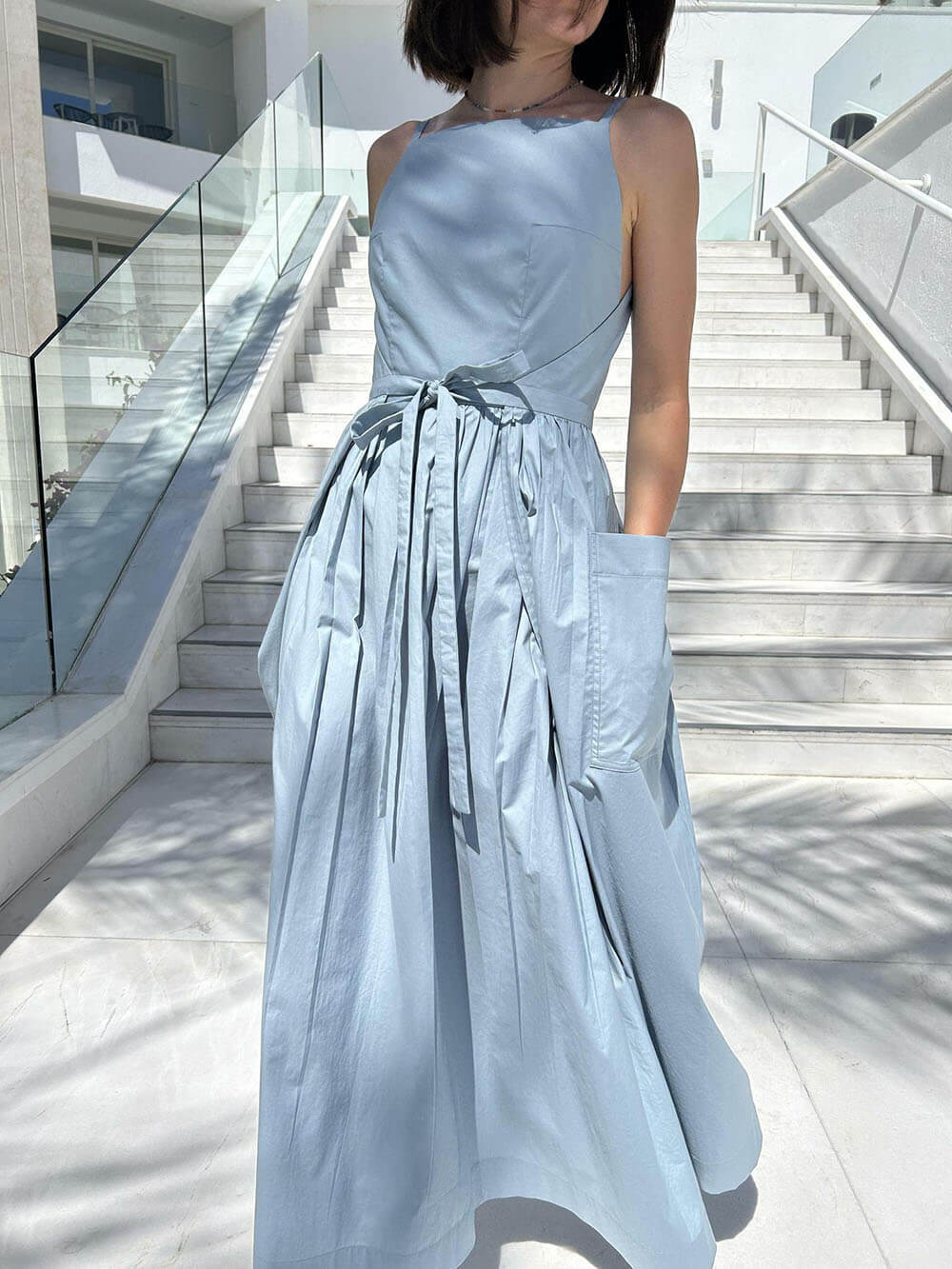 Strapless Square Neck Tie Dress