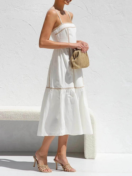 Contrast Color Trim Adjustable Straps Dress