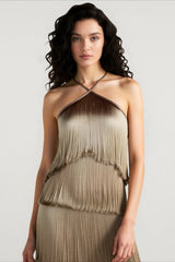 Chic Halter Fringe Backless Slit Cocktail Dress