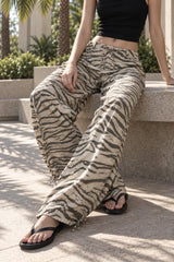 Zebra Print Drawstring Hem Pants