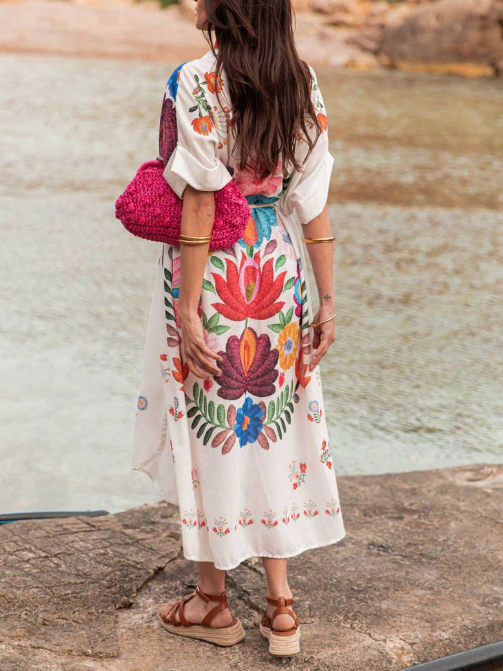 Casual Positioning Print Loose Resort Shirt Dress