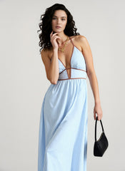Deep V Neck Striped Backless Maxi Dress
