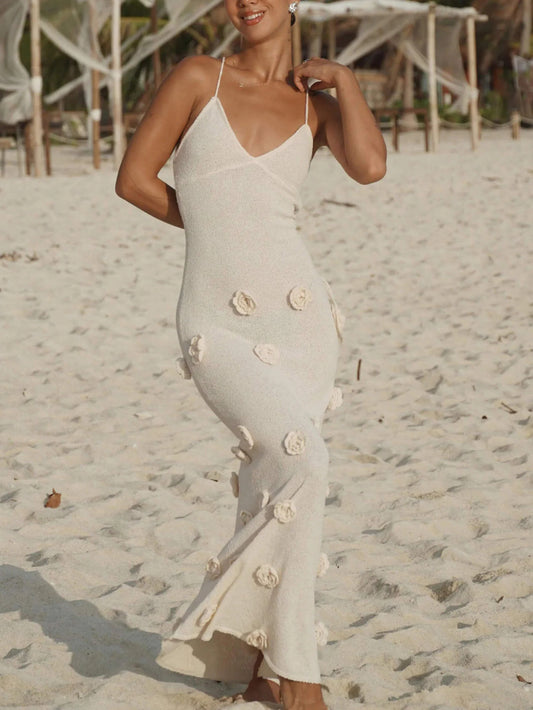 Knitted Floral Detail Midi Dress