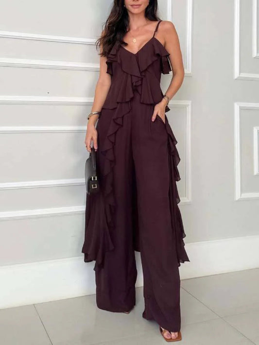Ruffle Suspender Top Two-piece Set