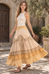 Plus Size Women's Summer Vintage Ruffles Oversized Lace Maxi Skirts