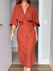 V-Neck Fashionable Casual Short Sleeve Slit Dress