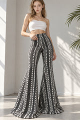 Striped Knit Elastic Flare Pants