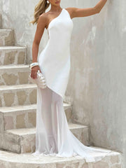 One Shoulder Sheer Hem Maxi Dress