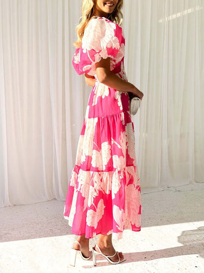 Elegant Floral Off-Shoulder Puff Sleeve Dress