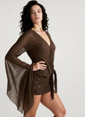 Sexy Wavy V Neck Backless Flared Mini Dress