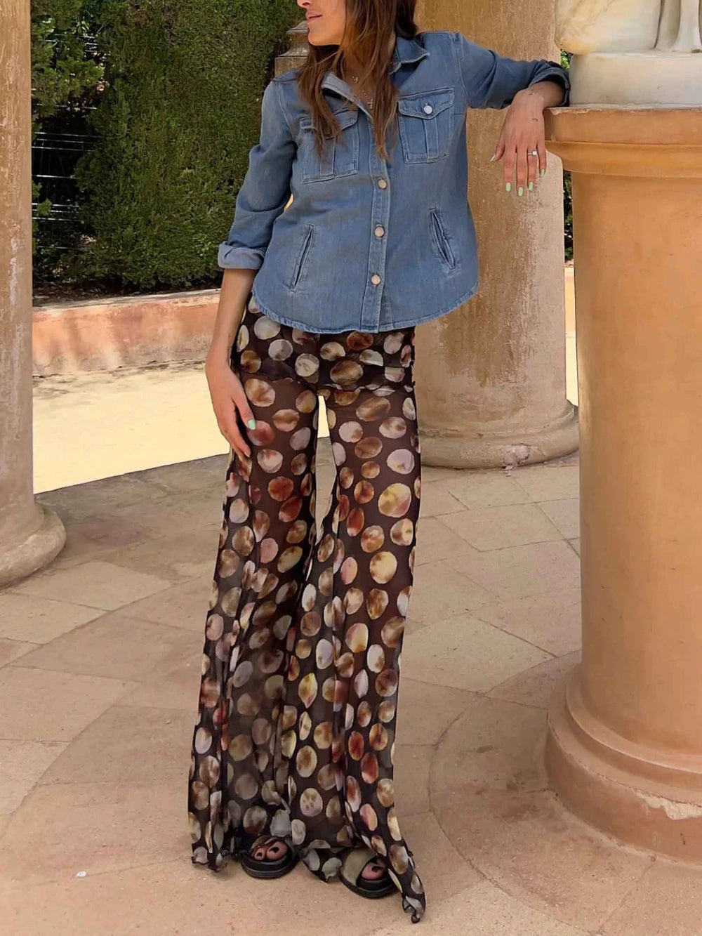 Mesh Print Flared Pants