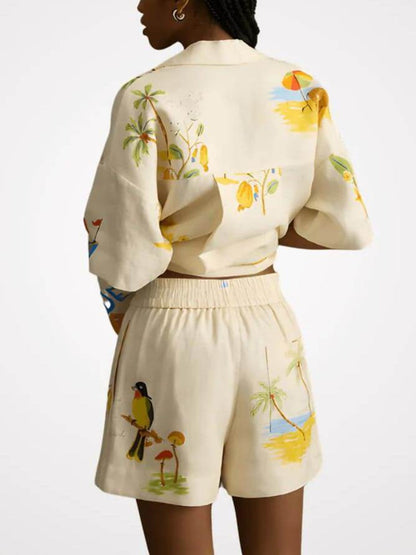 Folk Floral Print Shorts Set