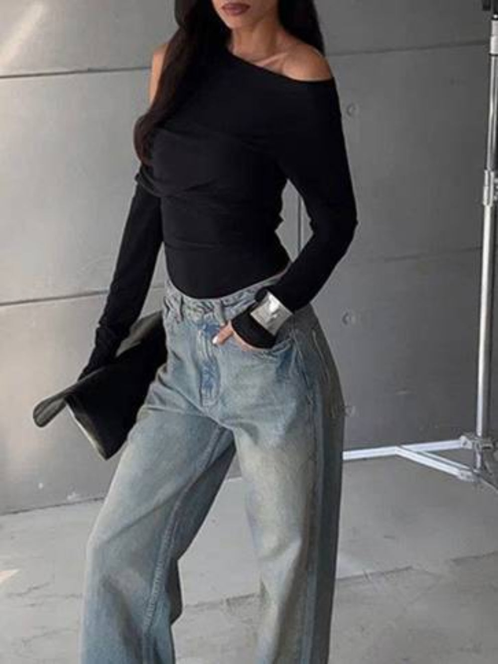 Slim Fit Tee with Irregular Shoulder