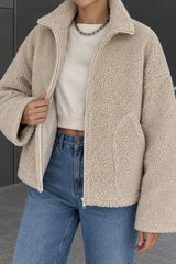 Solid Relaxed Shearling High Neck Jacket