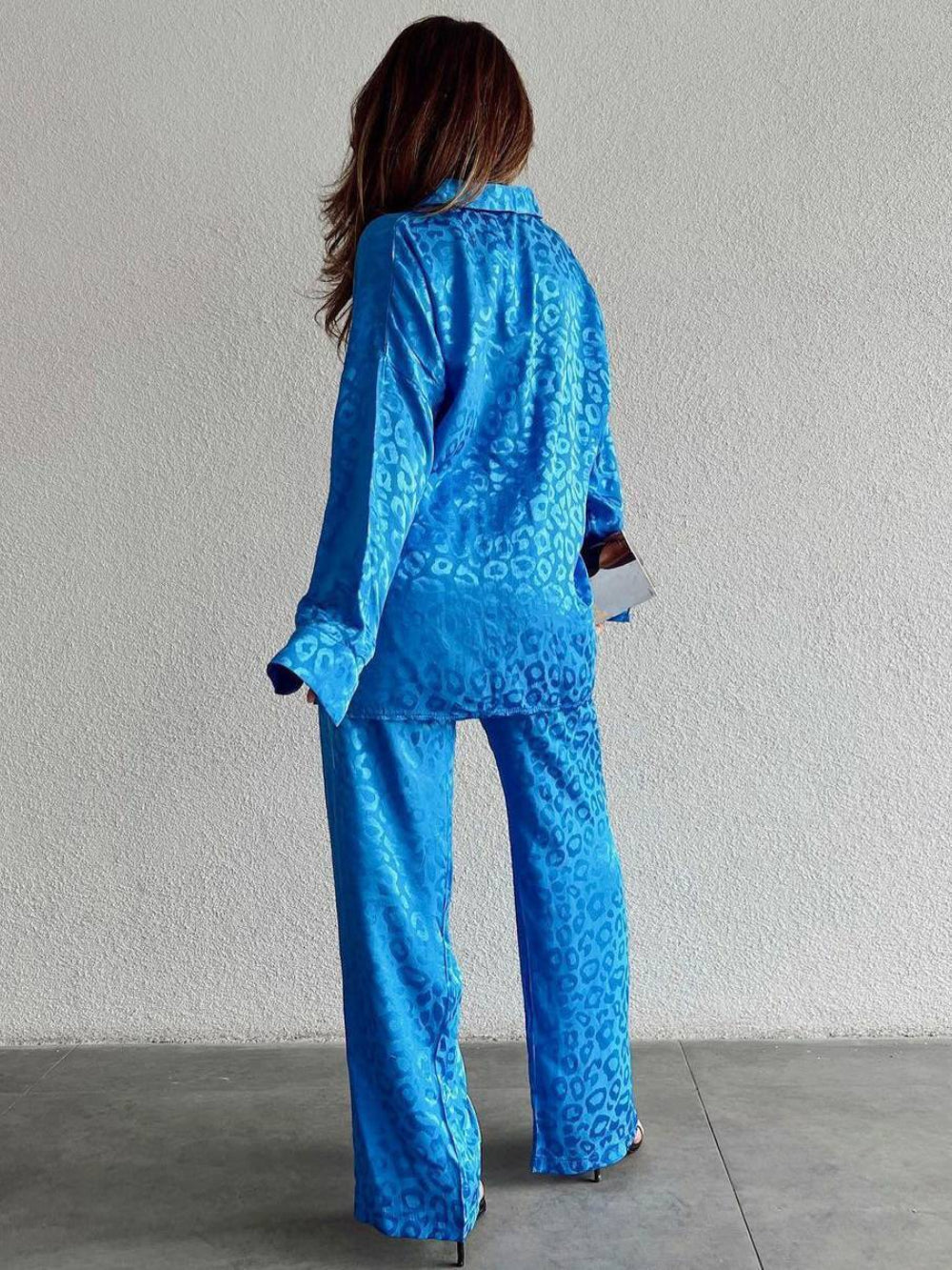 Leopard Print Loose Shirt & Wide Leg Pants Set