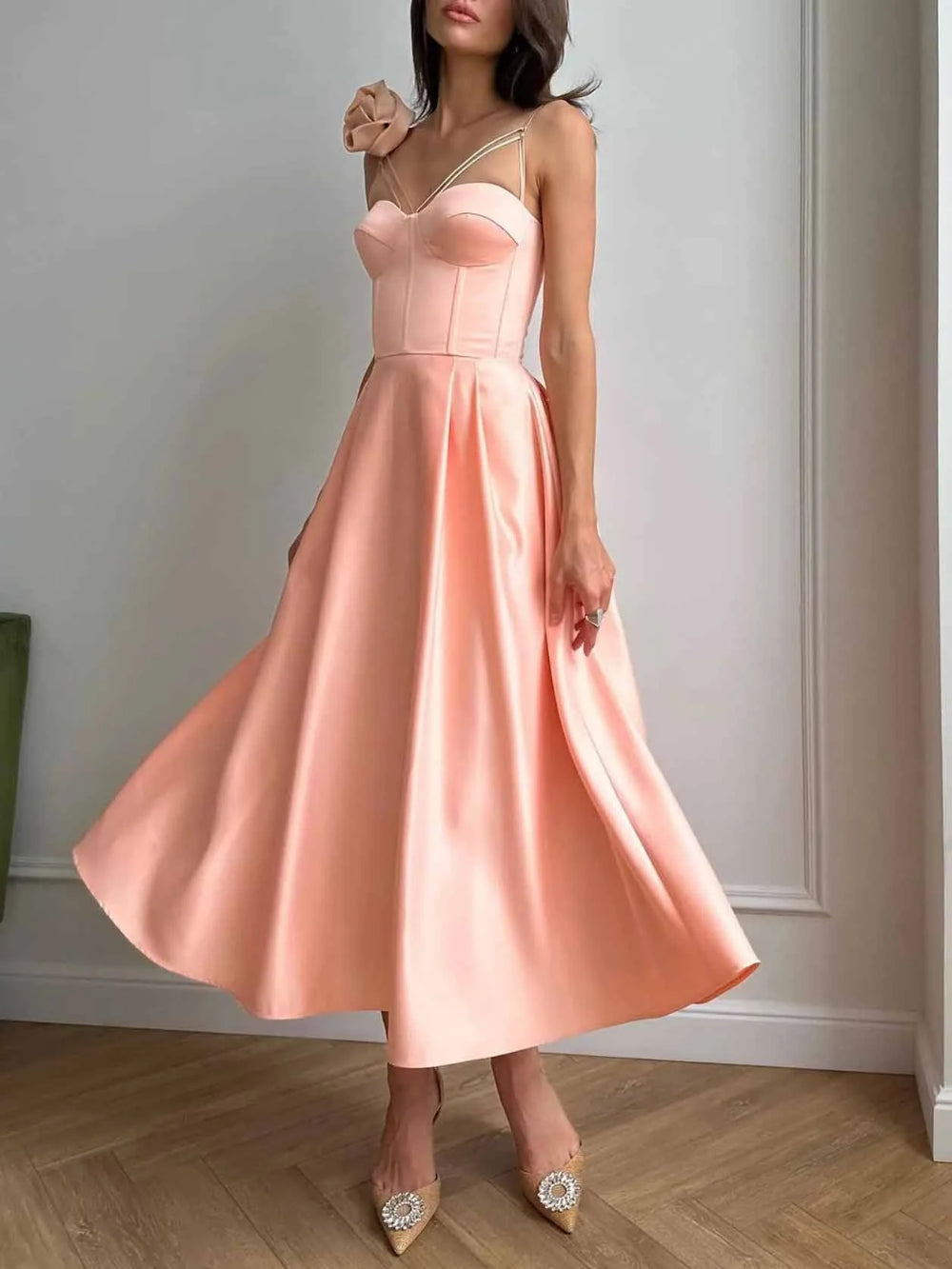French Lace Floral Midi Dress