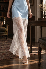 Chic Lace Trim Satin Halter Neck Slim Maxi Dress