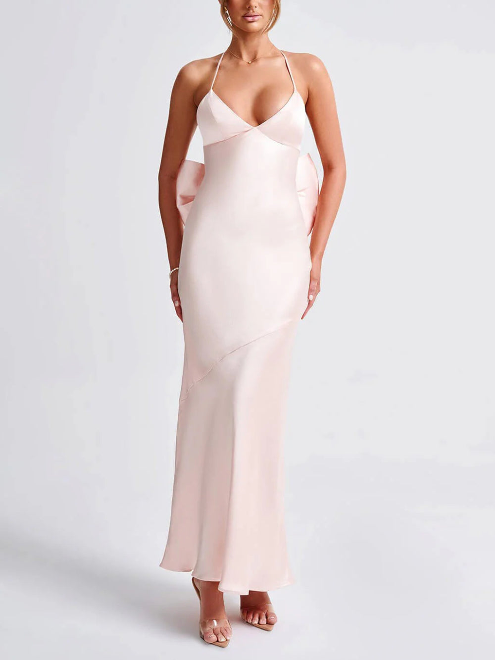 Elegant Sexy Satin Cami Bow Evening Gown