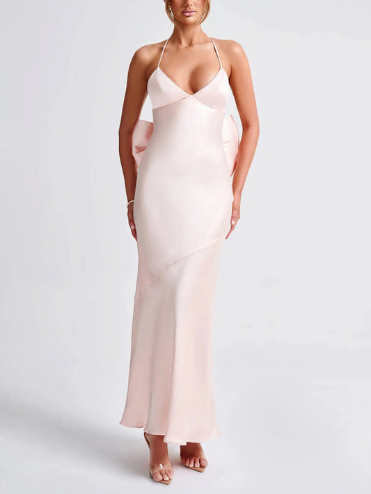 Elegant Sexy Satin Cami Bow Evening Gown