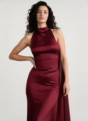 Halter Satin Elegant Solid Color Prom Dress