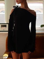 Stylish Lace-Up Asymmetrical Neck Dress