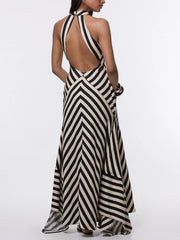 Open Back Asymmetric Striped Print Dress