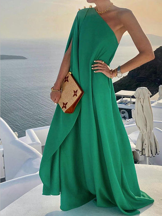 Fashionable Solid Color Loose One Shoulder Dress