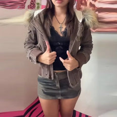 Fur-Collar Hooded Jacket