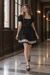 Vintage Puff Sleeve Lace Tie T-shirt