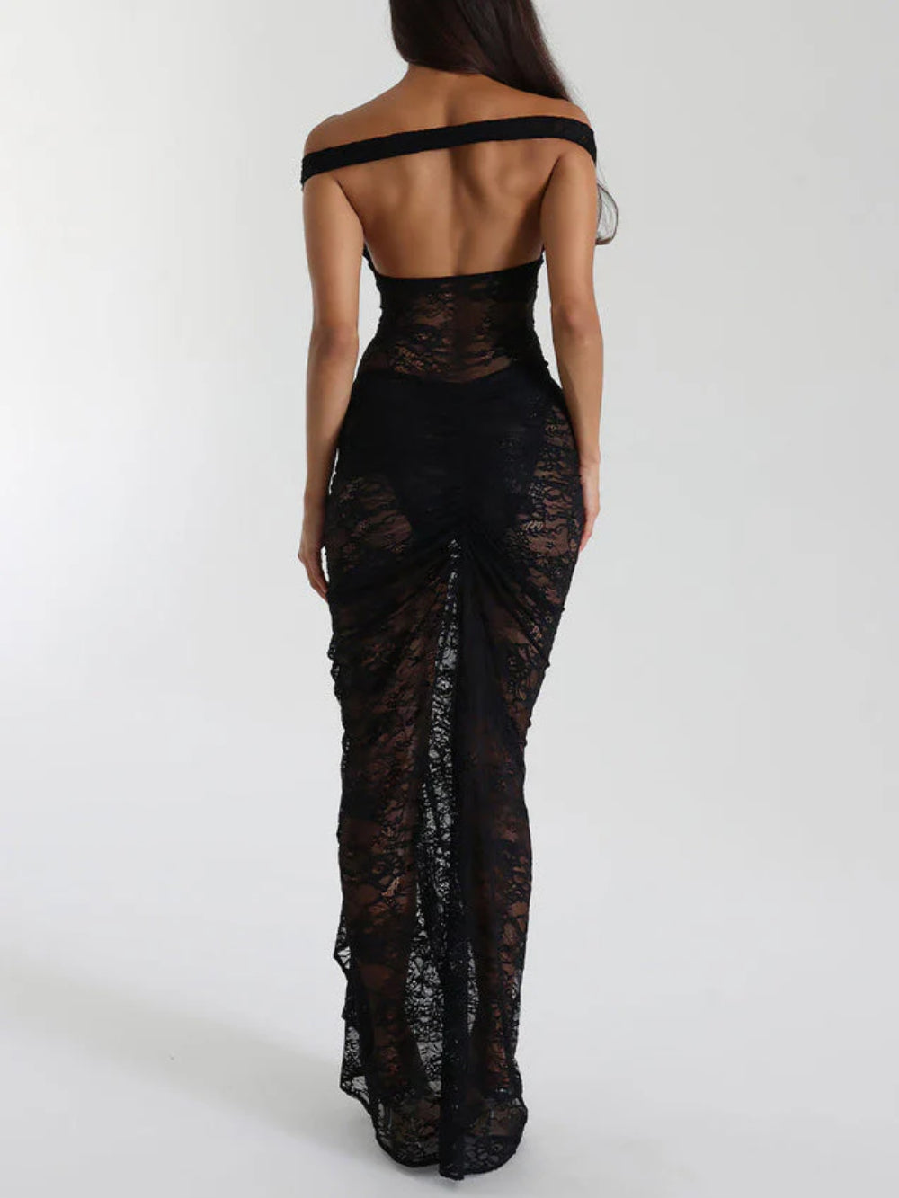 Lace Off-Shoulder Jumpsuit High-Waist Maxi Dress