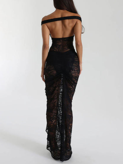 Lace Off-Shoulder Jumpsuit High-Waist Maxi Dress