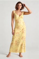 Floral Ruffle Strap Ruffled Sleeve Maxi Dress