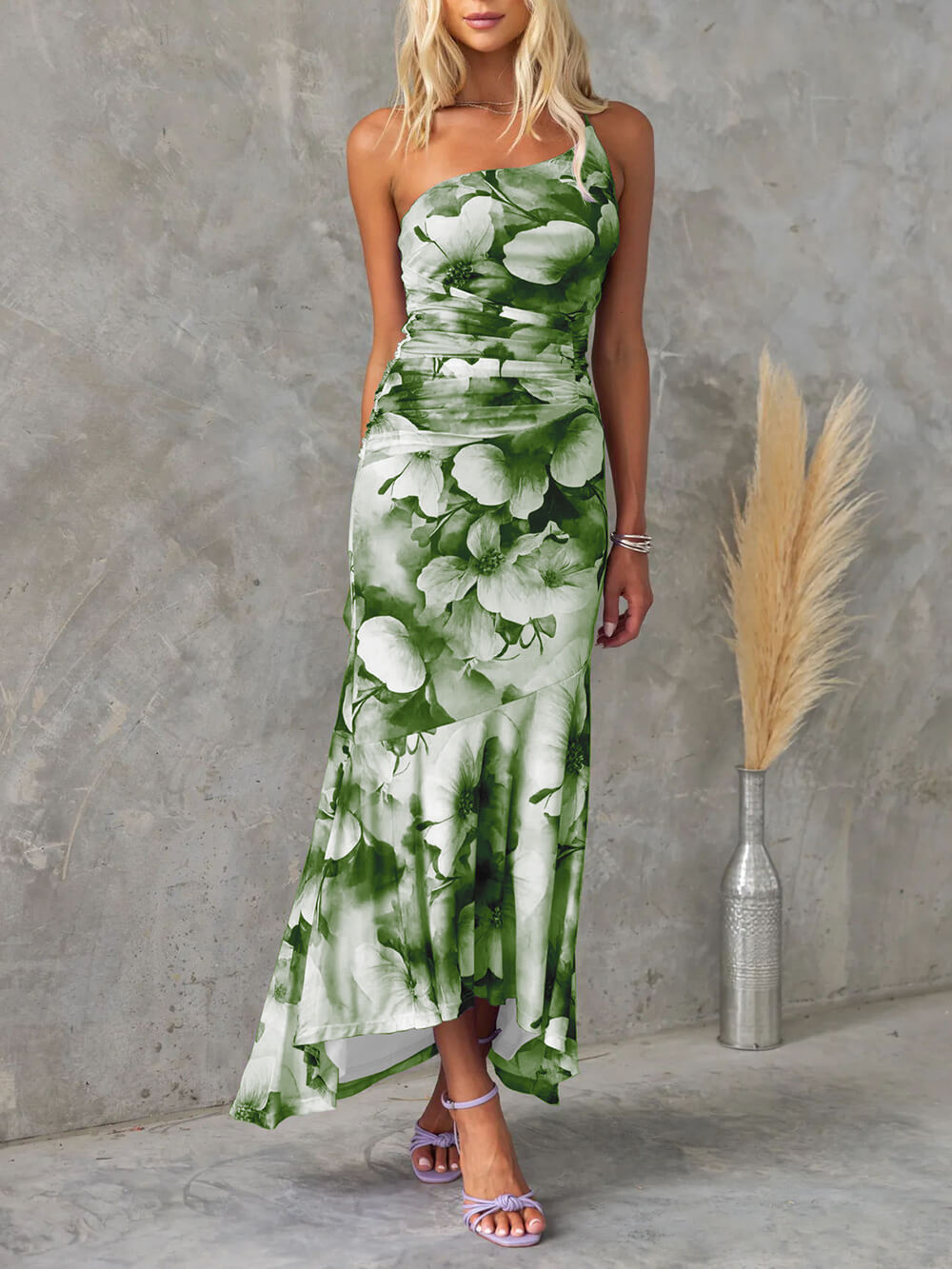 Casual Off-Shoulder Floral Print Elastic Slim Irregular Dress