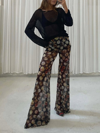Mesh Print Flared Pants