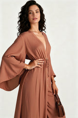 Bell Sleeve Sexy V Neck Belt Blouse